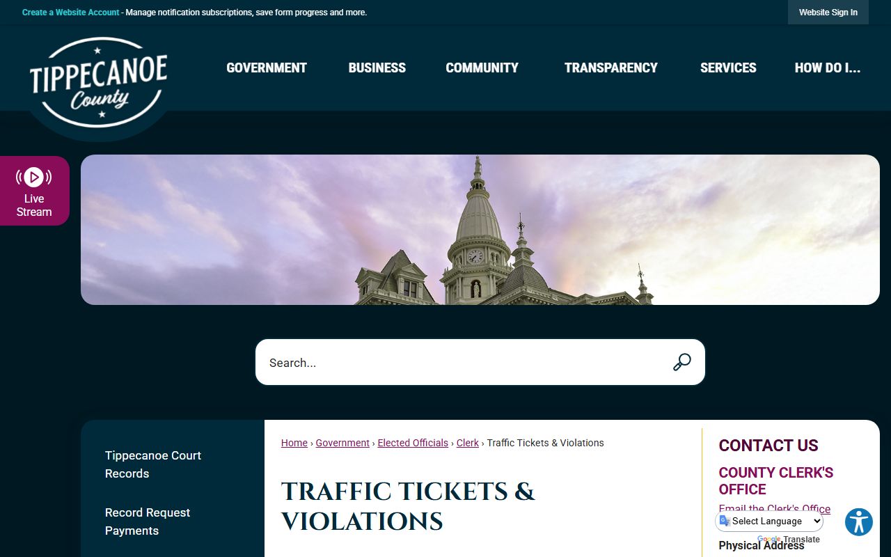 Tippecanoe County Indiana traffic tickets and violations page
