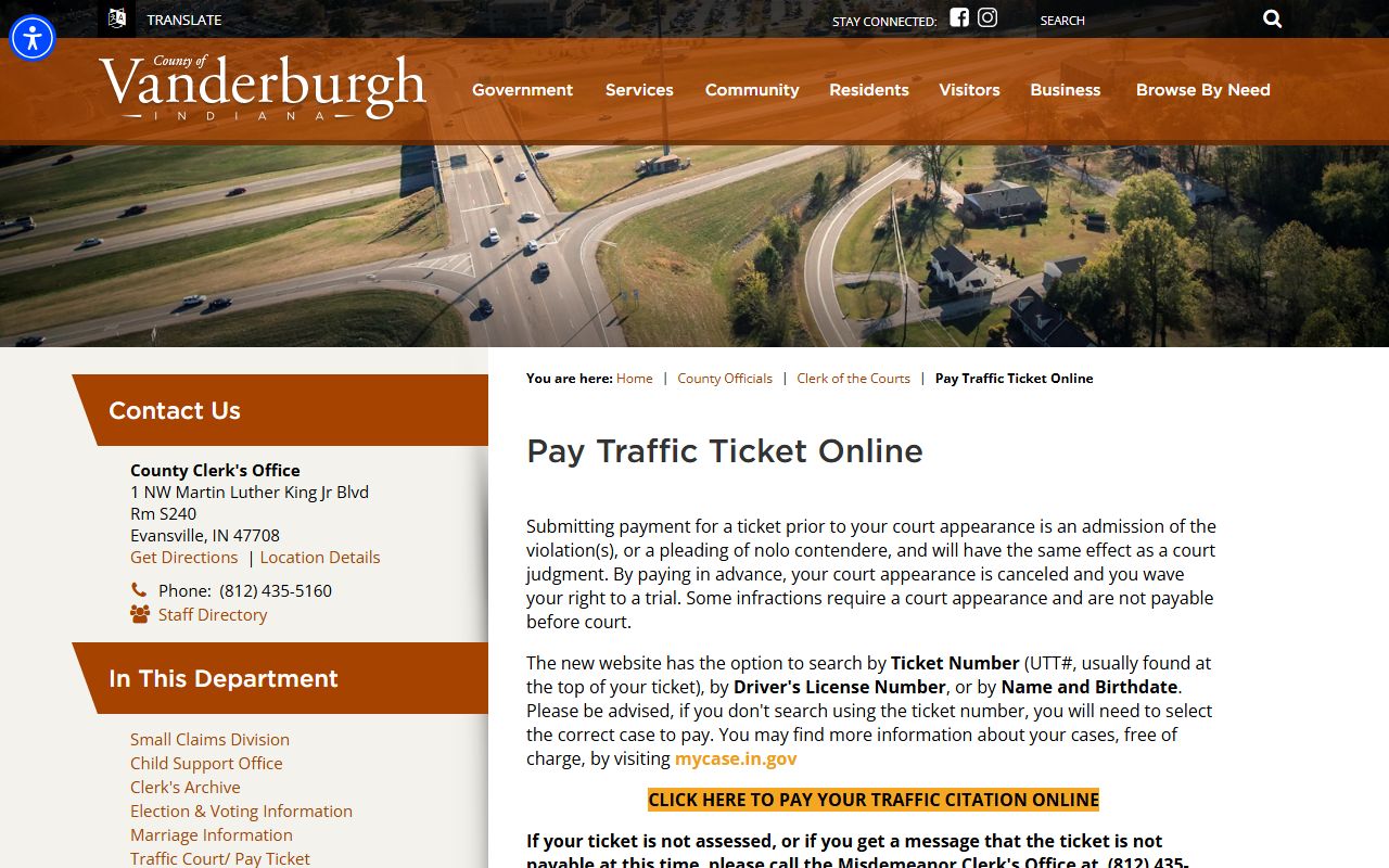 Vanderburgh County Evansville online traffic ticket payment portal