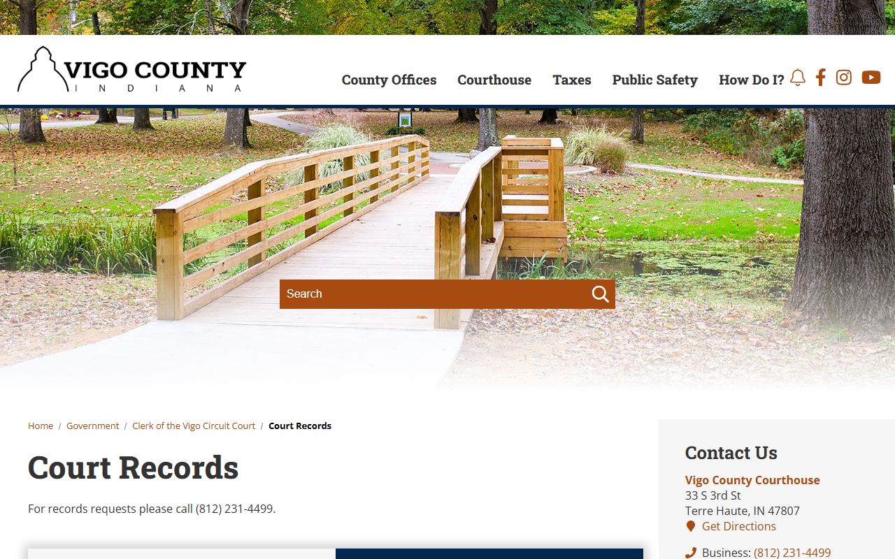 Vigo County Indiana Court Records division page