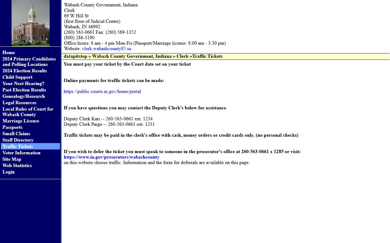 Wabash County Clerk traffic ticket information and procedures page