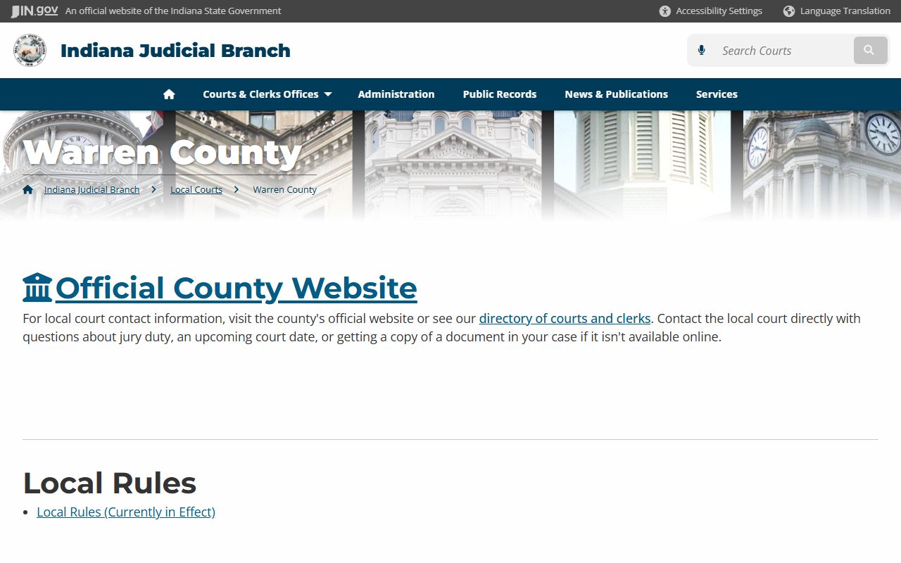 Warren County Indiana Judicial Branch court information page