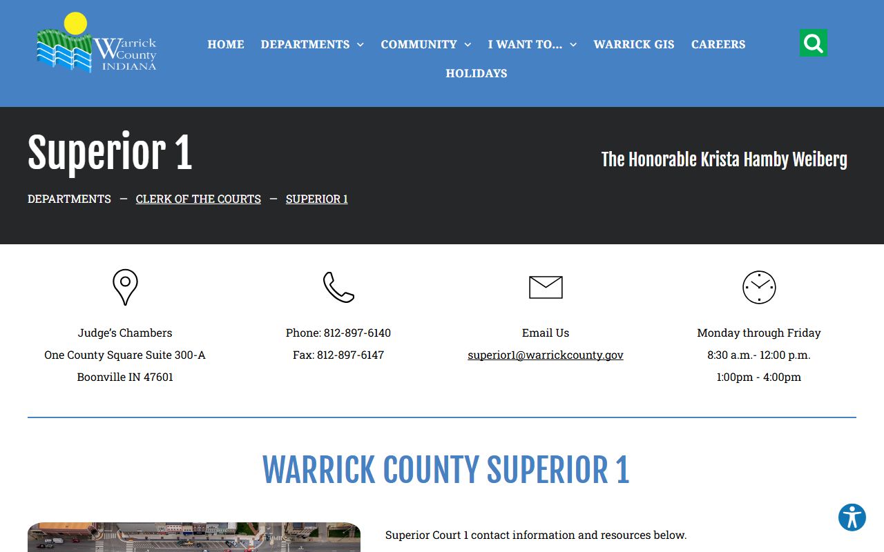 Warrick County Superior Court 1 page on county government website