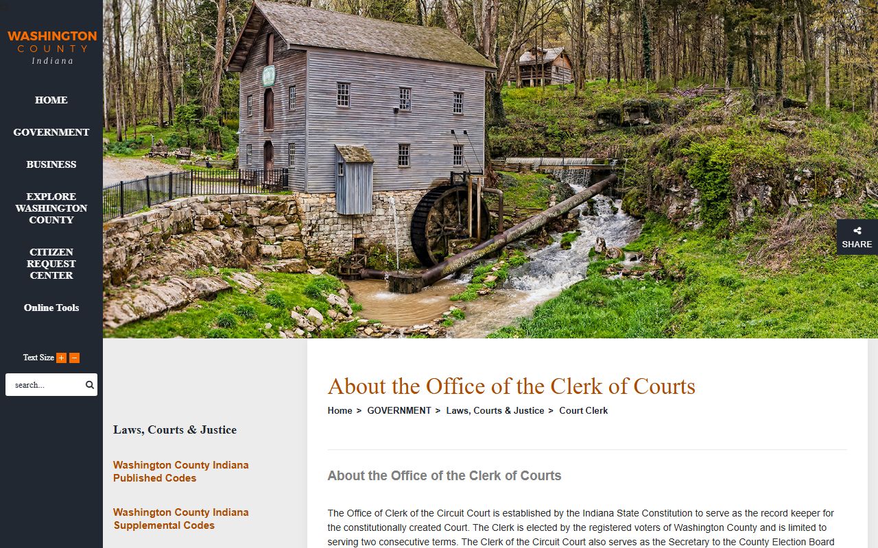 Washington County Indiana Court Clerk official government page