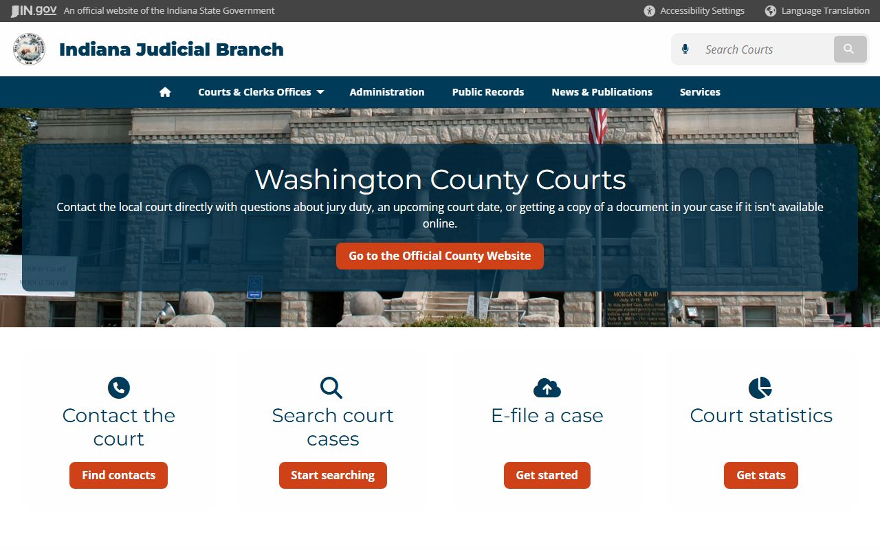 Washington County Indiana Judicial Branch court directory page