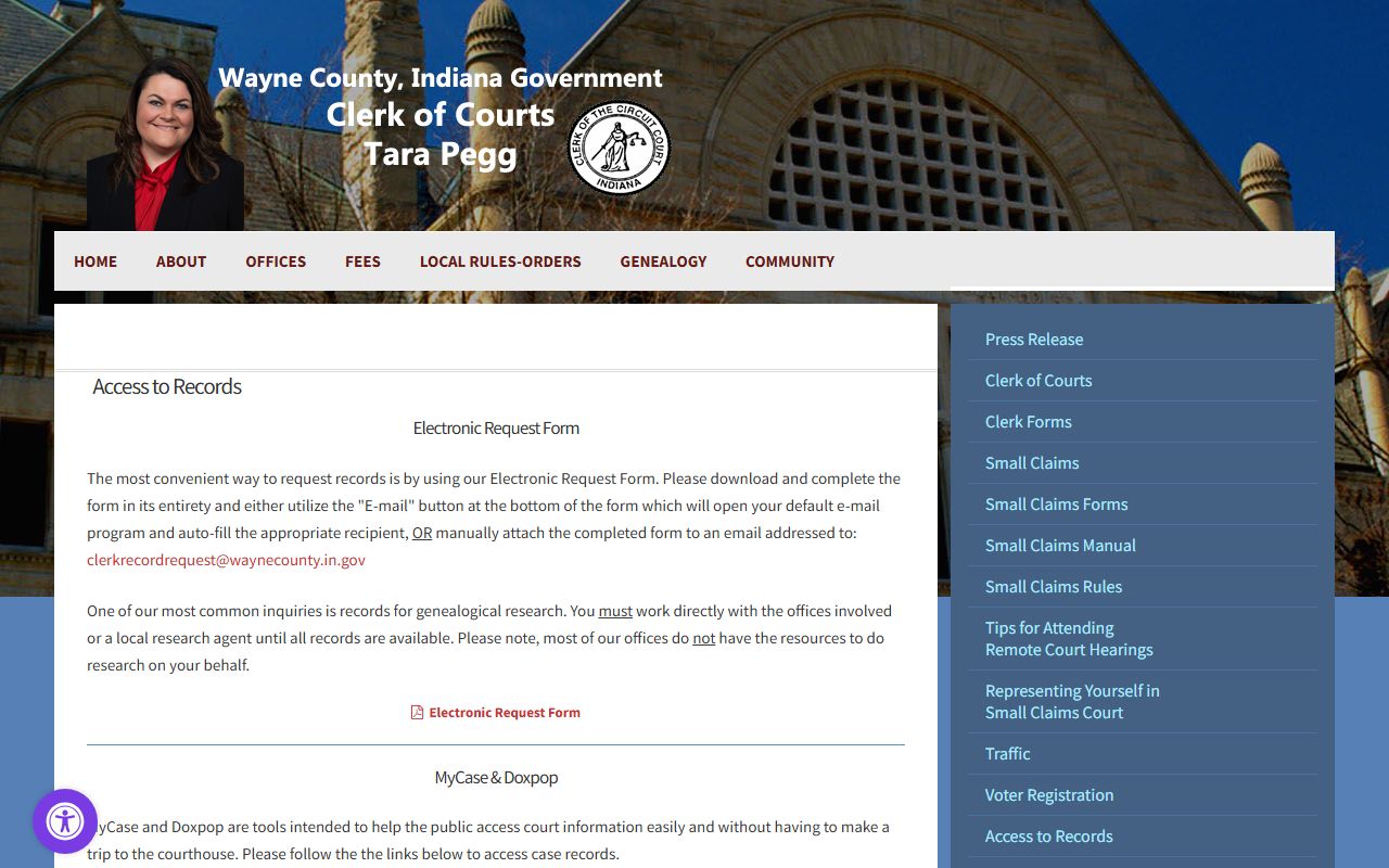 Wayne County Clerk records access page for court document requests