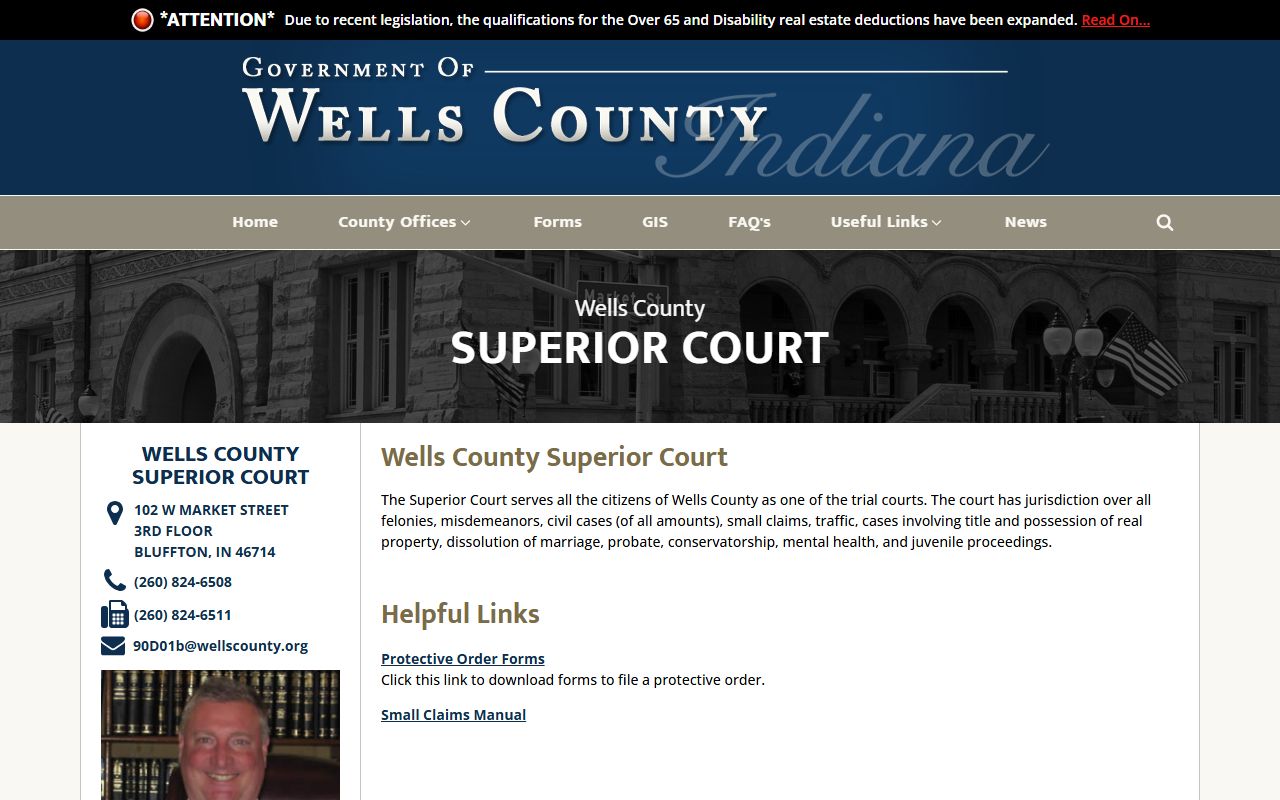 Wells County Superior Court page on county government website