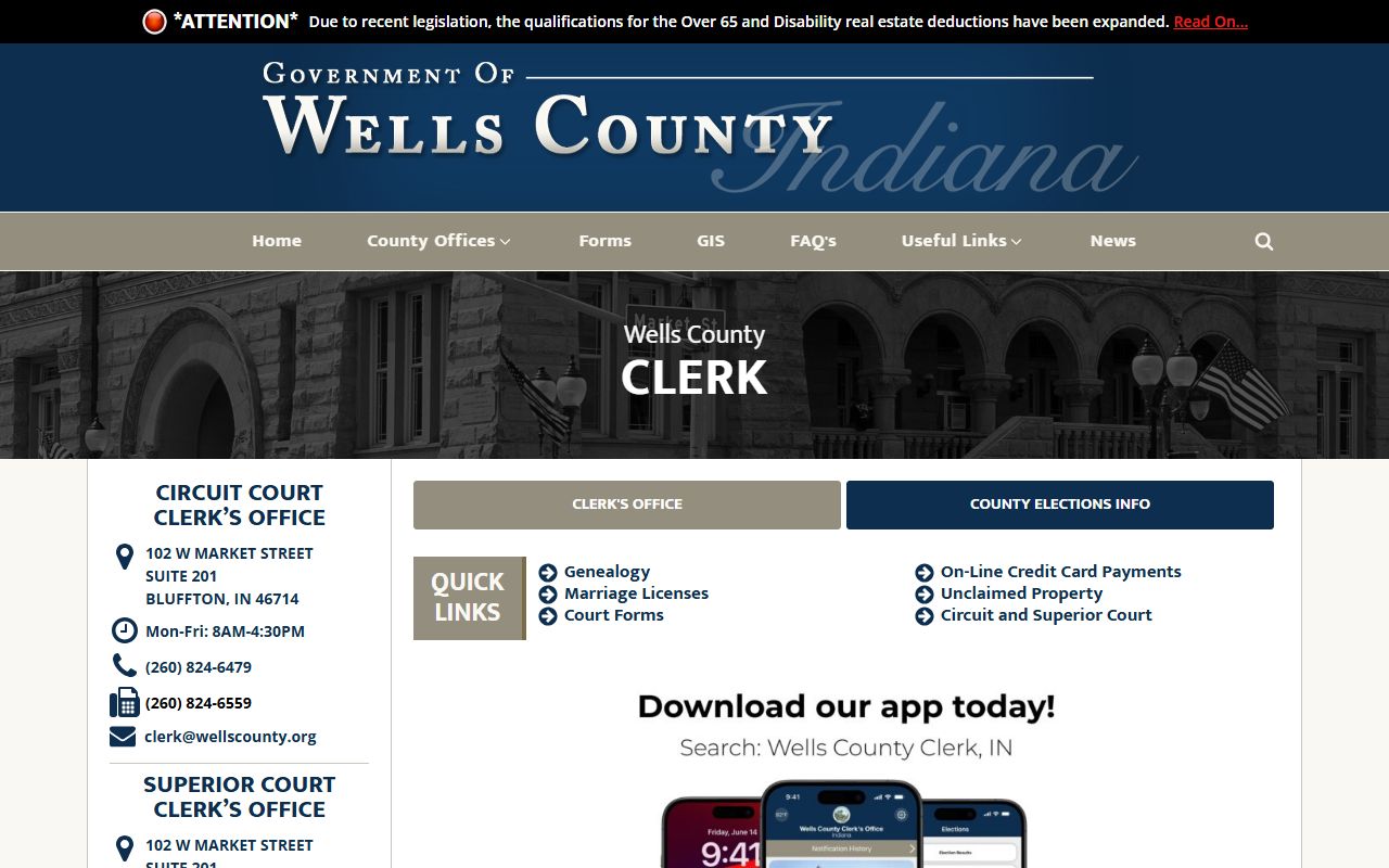 Wells County Indiana Circuit Court Clerk official page