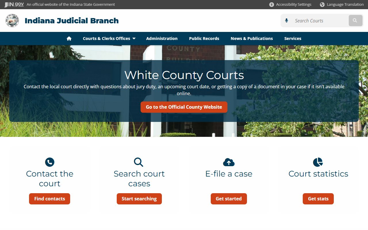 White County Indiana Judicial Branch court directory page