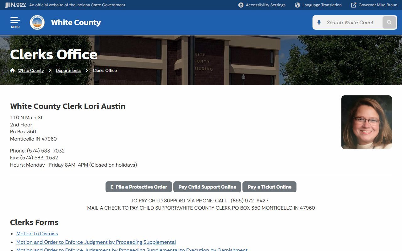 White County Indiana Clerk's Office page on state government site