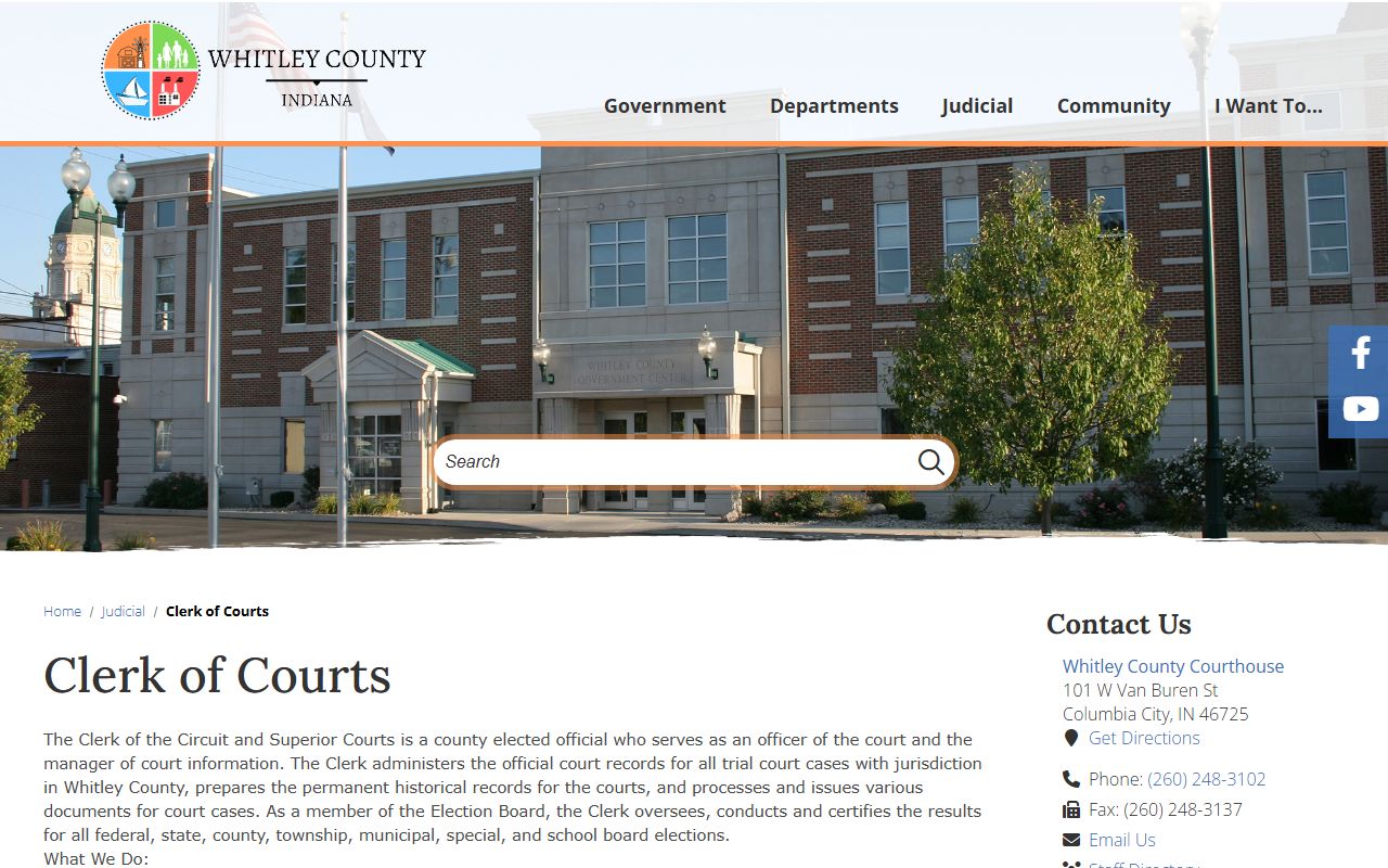Whitley County Indiana Clerk of Courts official department page