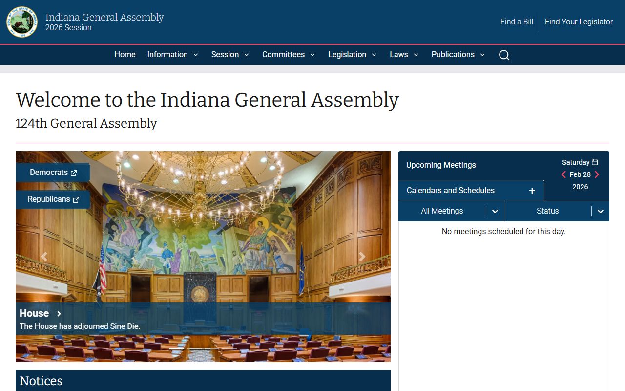 Indiana General Assembly website with statutes governing traffic tickets and violations
