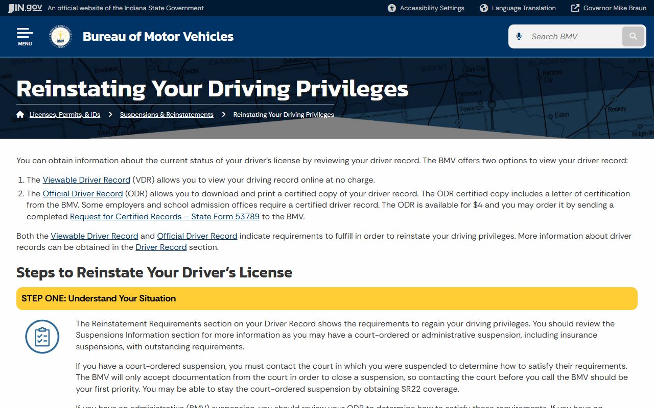 Indiana BMV license reinstatement information relevant to Allen County traffic ticket records