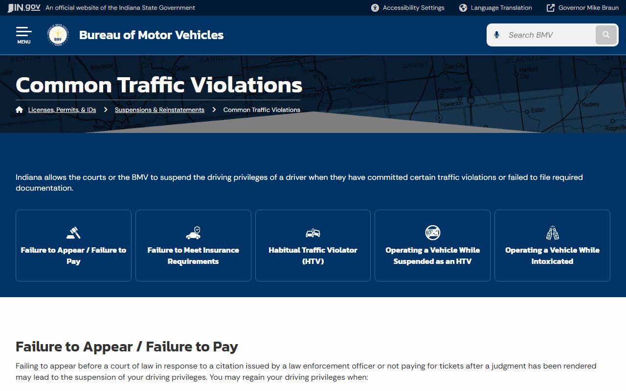 Indiana BMV traffic violations and license points information for West Lafayette drivers